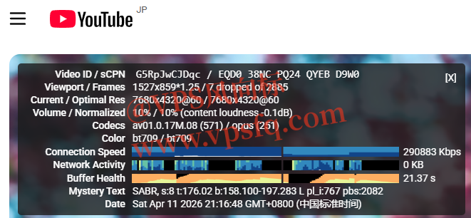 华纳云日本VPS观看YOUTUBE效果